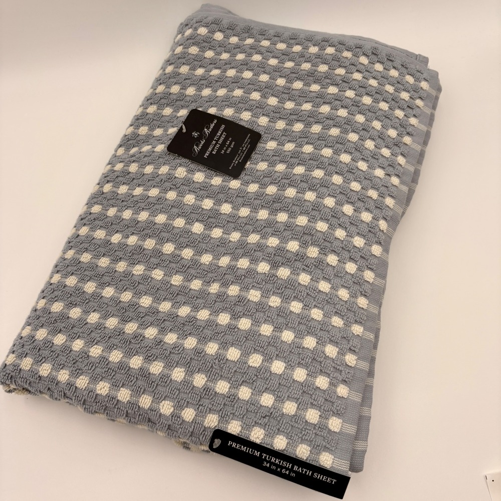 Brooks Brothers Premium Turkish Bath Sheet Blue Cream Waffle Weave 34x64